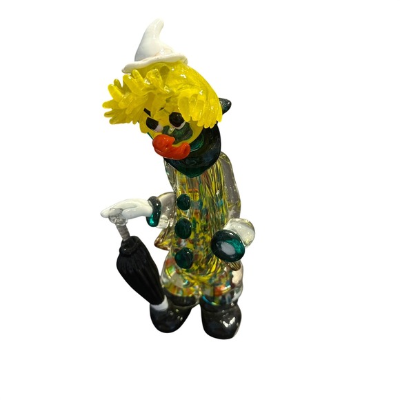 Other - Murano Style Art Glass Clown Figurine with Umbrella Yellow Hair Millefiori 8in